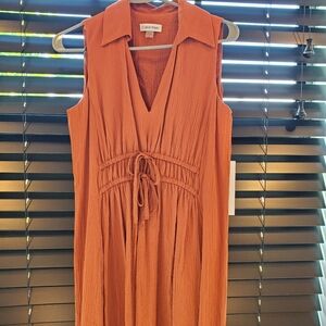 Calvin Klein RUST/ORANGE Gauze Maxi Dress with Pockets, NWT Size 6
